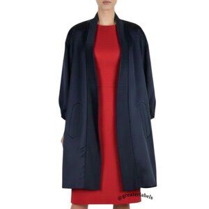 Victor Costa for I.Magnin Vintage Black Satin Knee-Length Opera Coat Size M